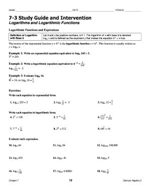 7 3 Study Guide And Intervention Logarithms And Logarithmic Functions ...