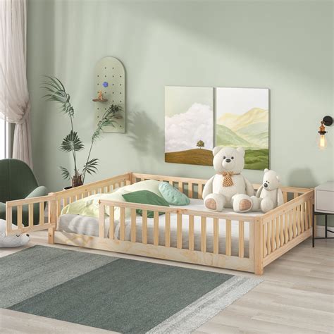 Full Size Floor Bed for Toddlers and Kids, Solid Wood Montessori Floor ...