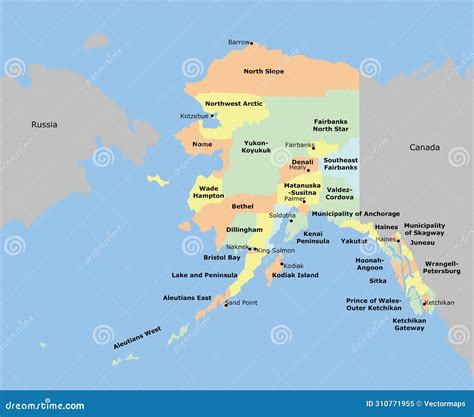 Alaska Map. Alaska Map With Neighboring Countries And Border In Outline ...