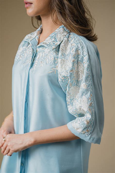 Light Blue Floral Embroidered Co-ord Set – INCHING INDIA