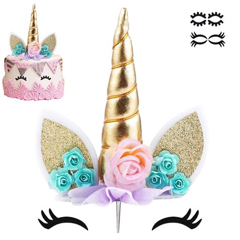 Buy Unicorn Cake Topper Party Supplies Decorations for Girls Gold ...