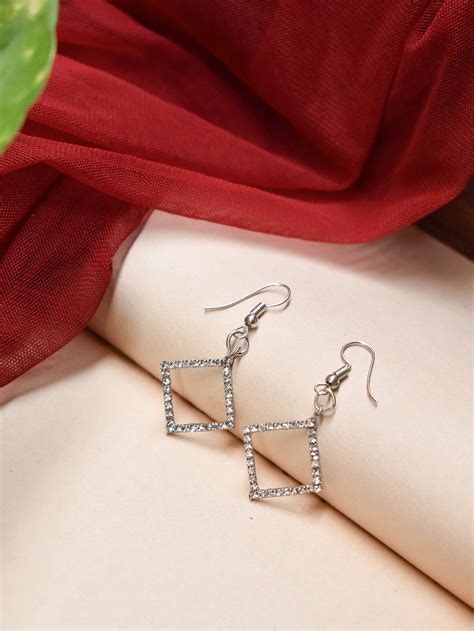 Silver Plated Rhombus Shape Drop Earring – Jumkey Handmade Terracotta ...