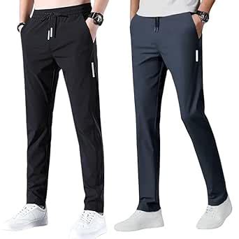 CHOZI Pack of 2 Men's Dryfit Lycra Stretchable Trackpants, Ice Silk ...