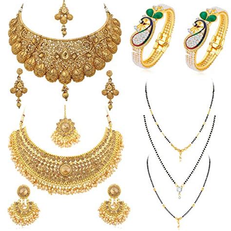 Sukkhi Fascinating Pearl Gold Plated Necklace Mangalsutra & Kada Combo ...