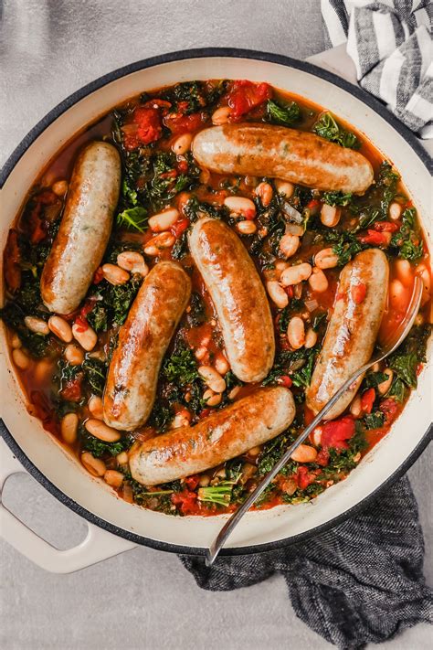 Tuscan Chicken Sausages with Kale & White Beans | Recipe | Chicken ...