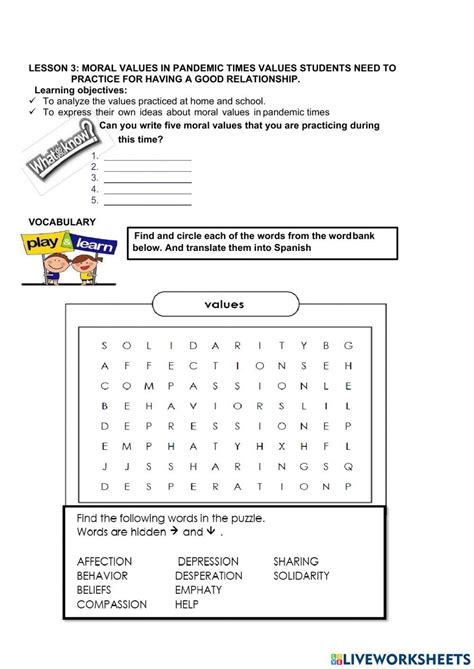 Moral Values Worksheet 的图像结果