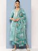 Buy Blue Yoke Design Silk Blend Straight Kurta With Trousers & Dupatta ...