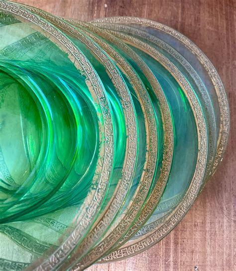 Vintage Green Depression Glass Plates | Green Uranium Glass Plates Set ...
