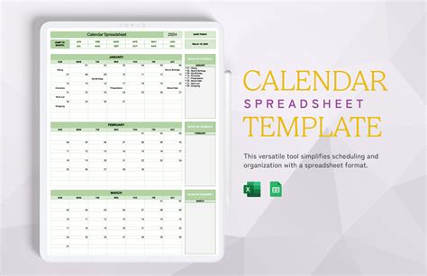 Calendar Spreadsheet Template in Excel, Google Sheets - Download ...
