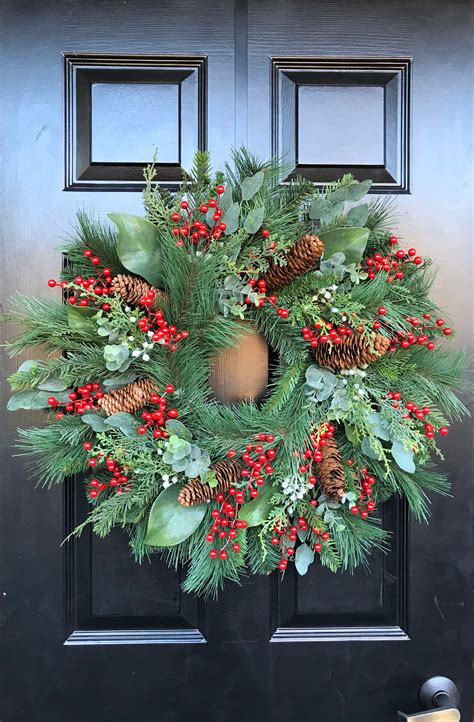 FAST SHIP Magnolia Eucalyptus Pine Christmas Wreath Front Door Holiday ...