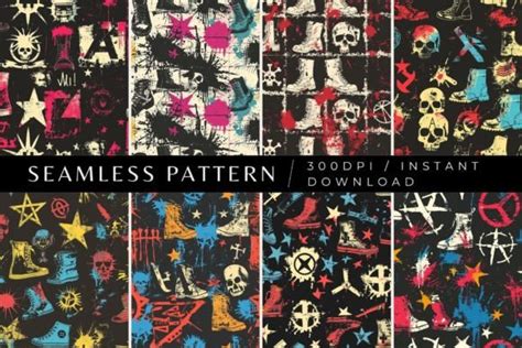 Punk Rock Icon Seamless Patterns Graphic by Inknfolly · Creative Fabrica