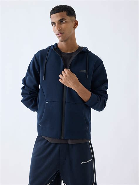 Buy Studiofit Navy Relaxed-Fit Hooded Jacket from Westside