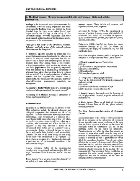 IFAS UGC Ecology Full Notes on Environmental Interactions - Studocu