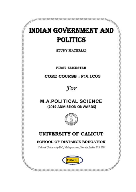 POL1C03 - Study Notes on Indian Government and Politics - Studocu