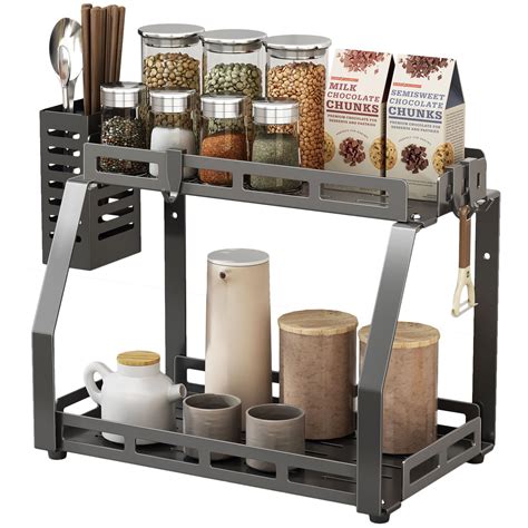Buy junyuan 2-Tier Alloy Steel Rack Organizer with Cutlery Storage ...