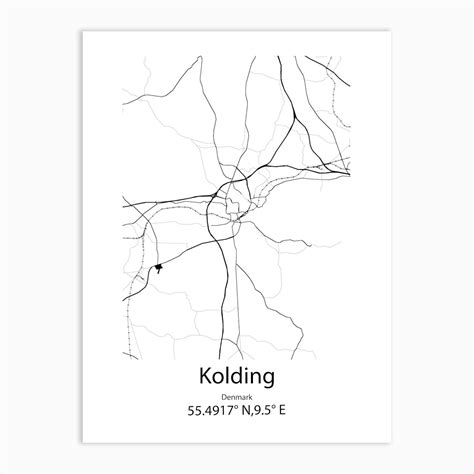 Kolding,Denmark Minimalist Map Art Print by Kamluu - Fy