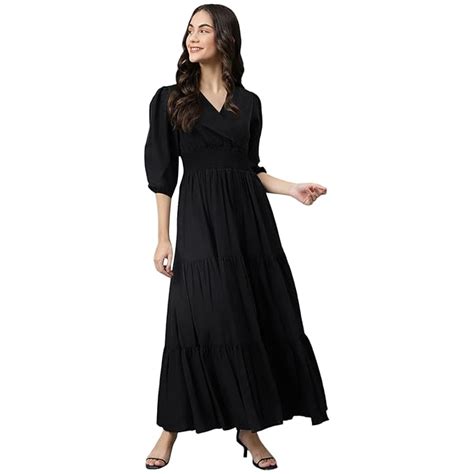 Buy DEEBACO Women's Fit & Flare Maxi Dress|V-Neck|Full Length Long ...