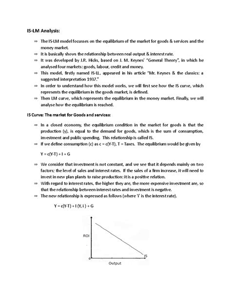 IS-LM Analysis - Macro Economics I - UoK - Studocu