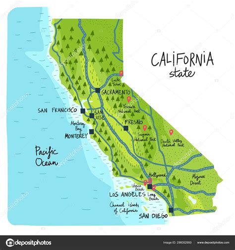 Map of California state of the USA, with landmarks. Stock Vector by ©LaraFields 299352950
