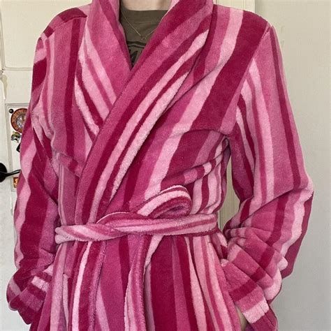 Fluffy and warm striped pink robe - Depop