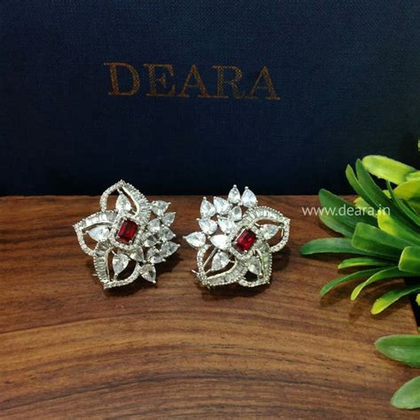 Spherical Floret Ruby Red Stone With Crystal Stud Earrings – Deara ...