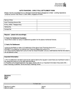 Auto Financing Early Full Settlement Form - Blank Fillable Template ...