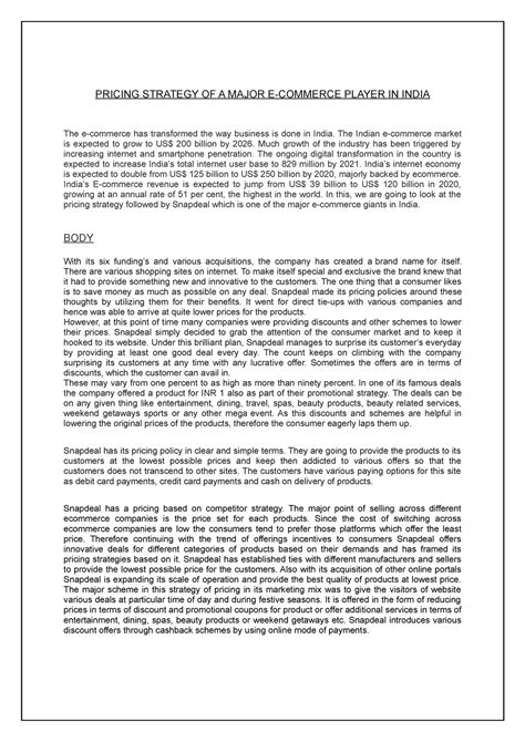 Pricing Strategy Of A Major E Commerce in India - PRICING STRATEGY OF A ...