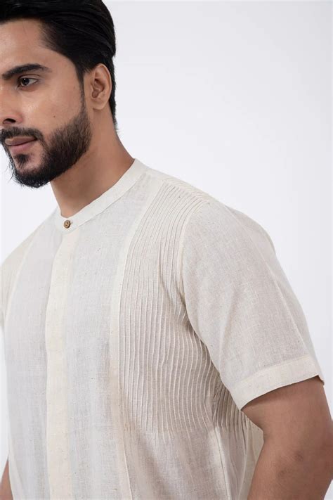 Kala Cotton Off-white Pintucked Shirt | Inkriti