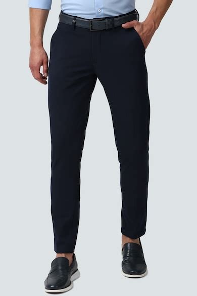 Buy Men Navy Slim Fit Solid Flat Front Casual Trousers Online - 667014 ...