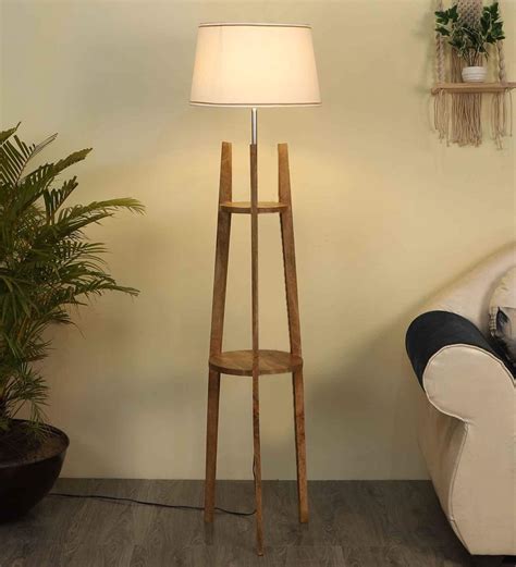 Buy White Fabric Shade Floor Lamp With Brown Base at 54% OFF by ...