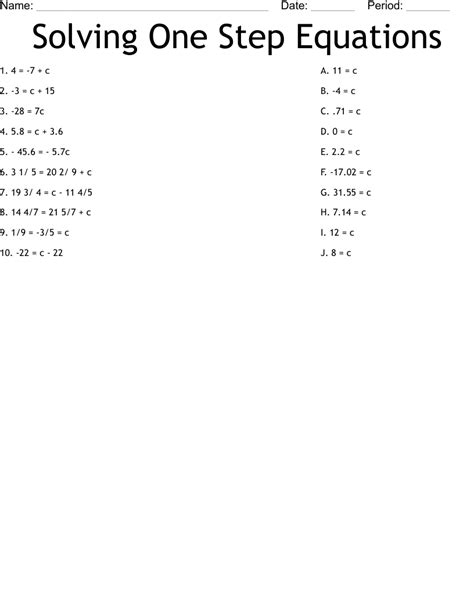 Image result for Solving One Step Equations Worksheet