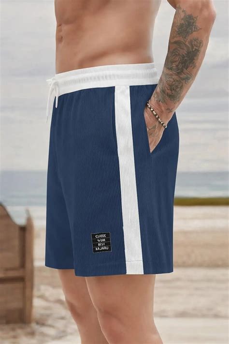 Buy Men's Ribbed Shorts with Side Stripe, Black and White, Drawstring ...