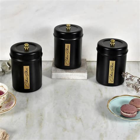 Buy ELAN Stainless Steel Round Chai, Cheeni and Kaffee Canisters (Set ...