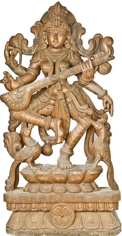 Buy Four Armed Dancing Saraswati with Peacock Pair - South Indian ...
