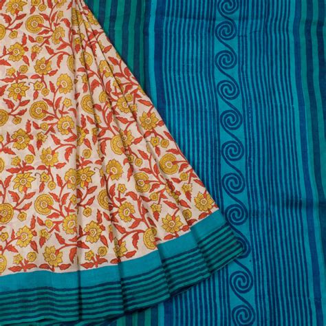 Hand Block Printed Silk Saree 10057395 – Avishya.com