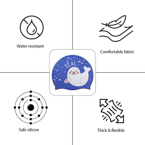 Silicone Kids Swimming Cap, Shy Seal print, Blue - Little Surprise Box