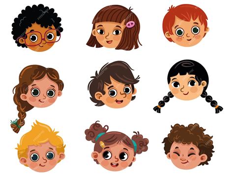Premium Vector | Set of cute and happy kids faces. Vector illustration.
