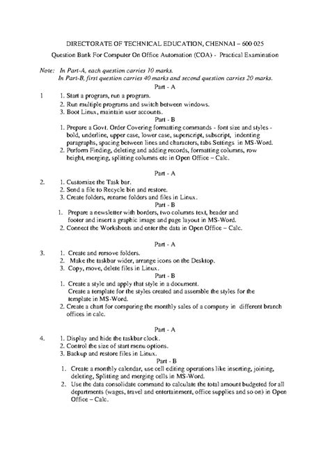 COA Practical Exam Question Bank: Office Automation - Studocu
