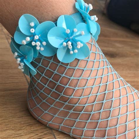 Blue Bloom Fishnet Socks 3D Flower Embellished Socks - Etsy India