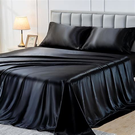 Sasttie Satin Sheets Queen, 4 Pcs Cooling Silk Bed Sheets Set, Includes ...