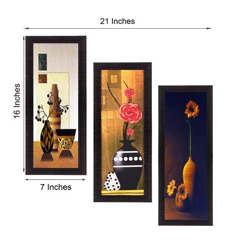 Set Of 3 Decorative Floral Botanical Pot Satin Matt Texture UV Art ...