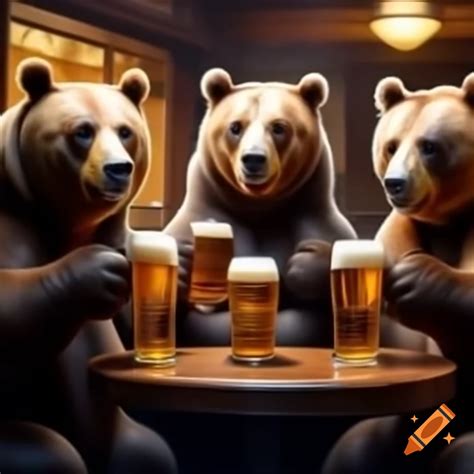 Bear enjoying beer in a natural setting on Craiyon