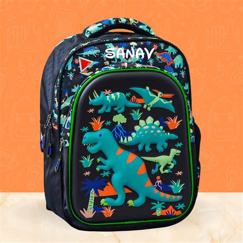 Dinosaur Shell Personalized Kids School Bag (Black) – LittleNods