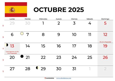 Calendario Octubre 2025 España 🗓️ Festivos Y Lunares