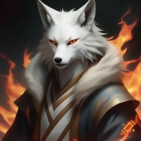 Majestic kitsune kurama with nine tails swirling in the wind on Craiyon