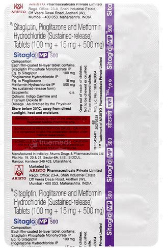 Sitaglo Mp 500 Tablet 10 - Uses, Side Effects, Dosage, Price | Truemeds
