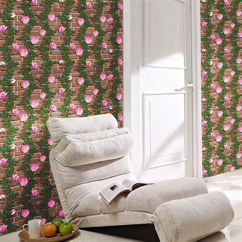 JAAMSO ROYALS Self Adhesive PVC Waterproof Rose Wallpapers Brick Wall ...