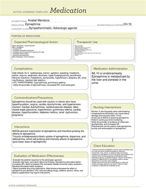 Ati Medication Template Epinephrine