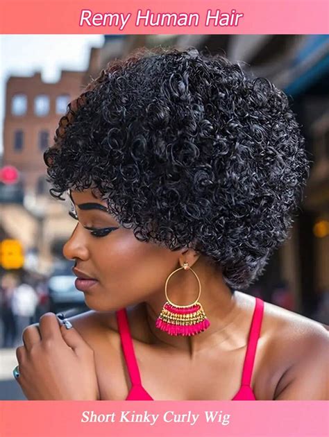 Perruque bouclée frisée courte de 6 pouces, coupe au carré pixie avec ...