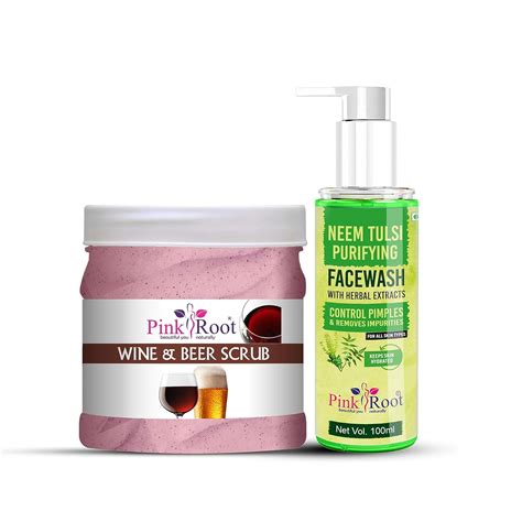 Pink Root Neem Tulsi Purifying Face Wash 100ml with Wine & Beer Scrub ...